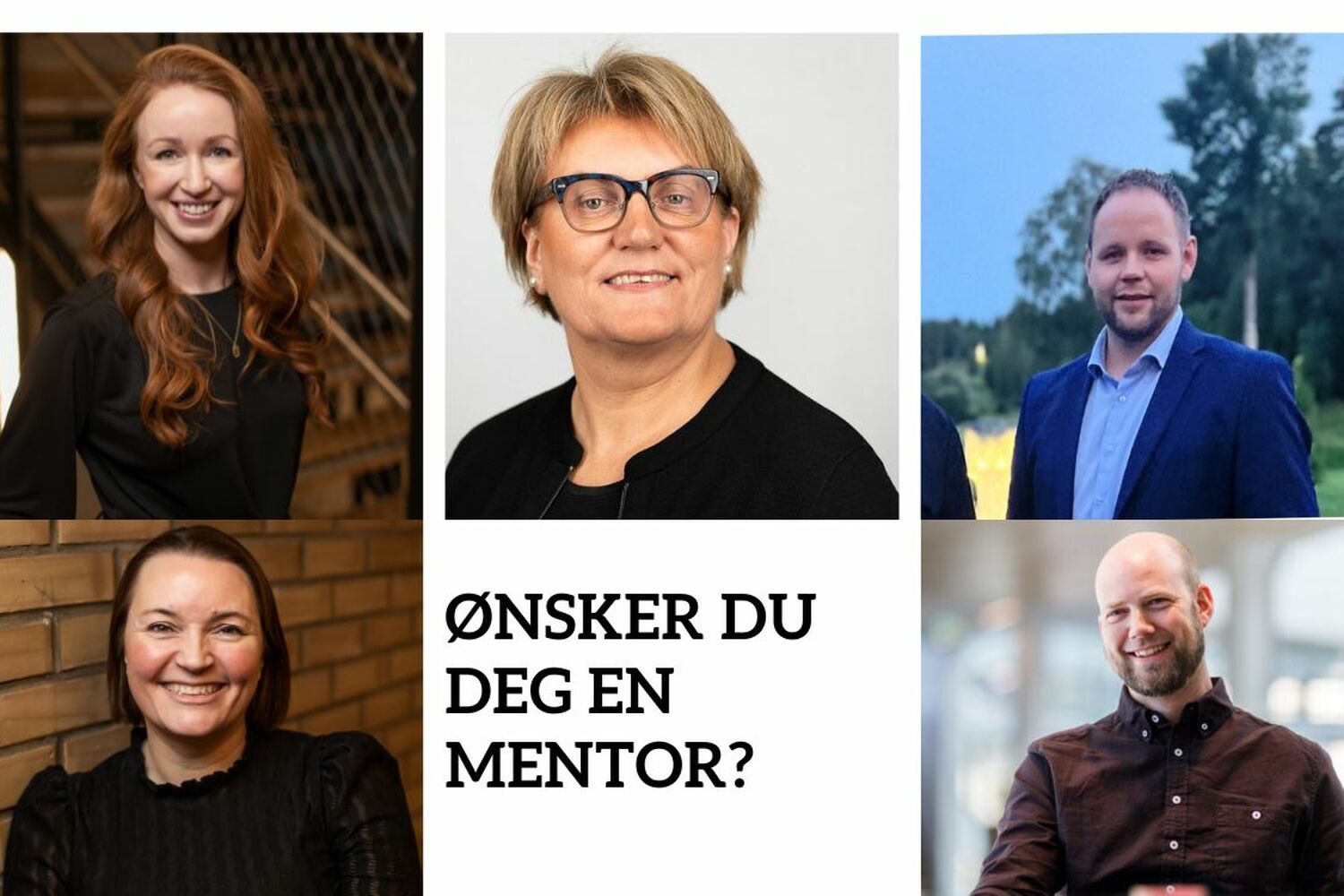 Bildemontasjer med 3 kvinner og 2 menn